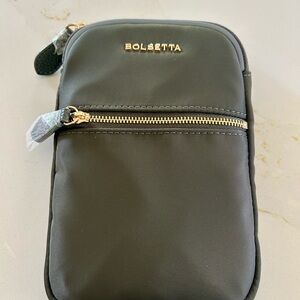 Bolsetta Black Crossbody Pouch with Gold Hardware